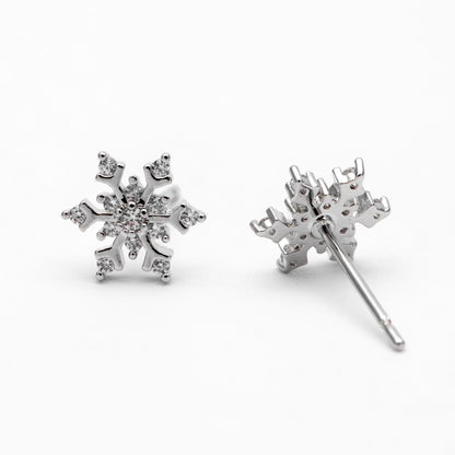 10pcs CZ Pave Gold/ Silver Snowflake Earrings, Gold/ Rhodium plated Brass, Dainty Christmas Earrings (GB-4151)