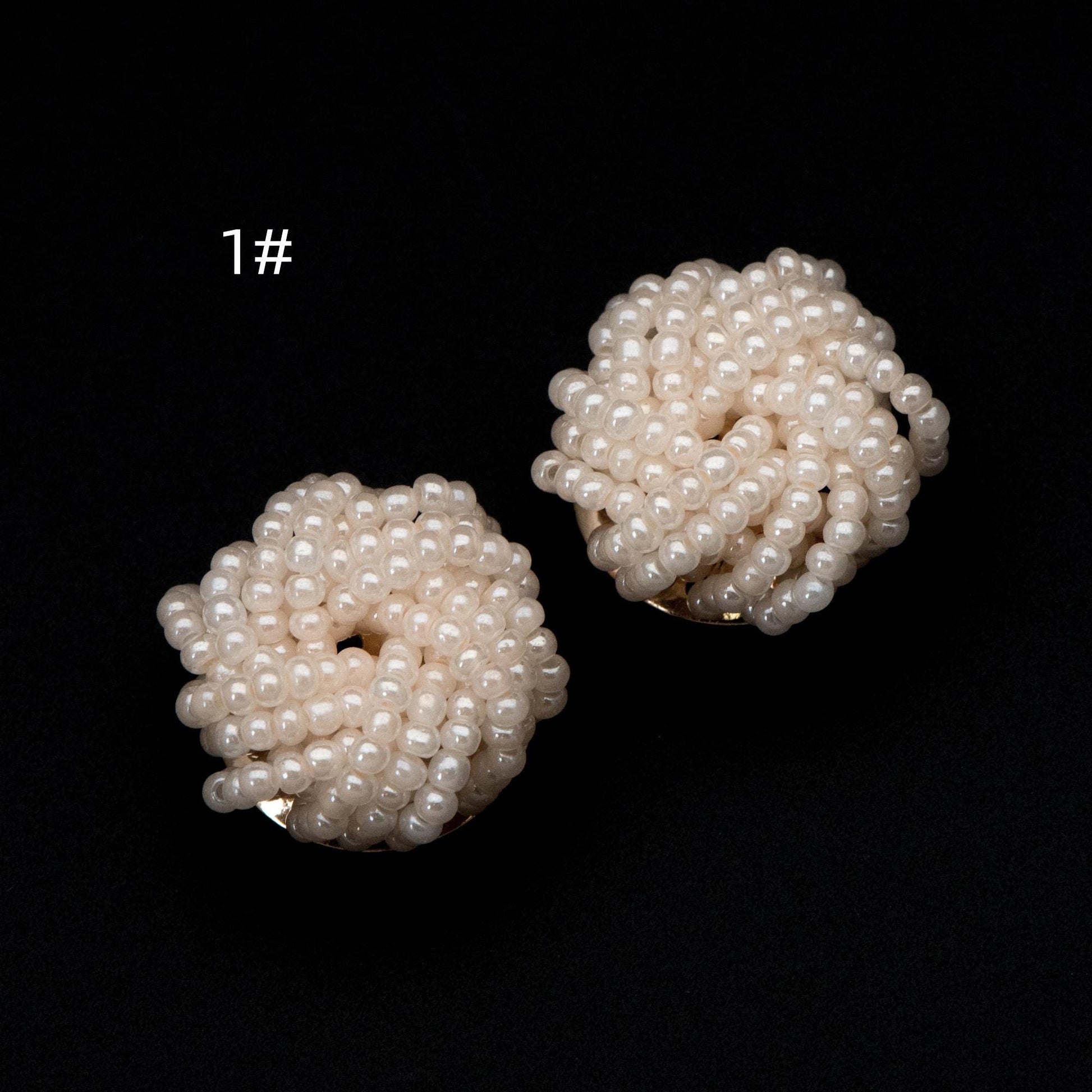 4pcs Glass Seed Beads Cluster 19x9mm, Handmade Beaded Flower Cabochons, Faux Pearl（FB-053)