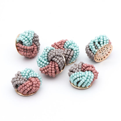 4pcs Glass Seed Beads Cluster 19x9mm, Handmade Beaded Flower Cabochons, Faux Pearl（FB-053)