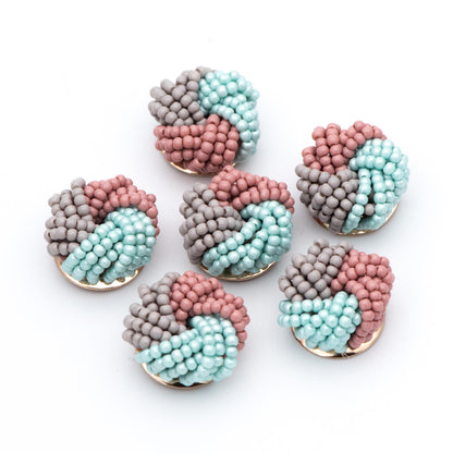 4pcs Glass Seed Beads Cluster 19x9mm, Handmade Beaded Flower Cabochons, Faux Pearl（FB-053)