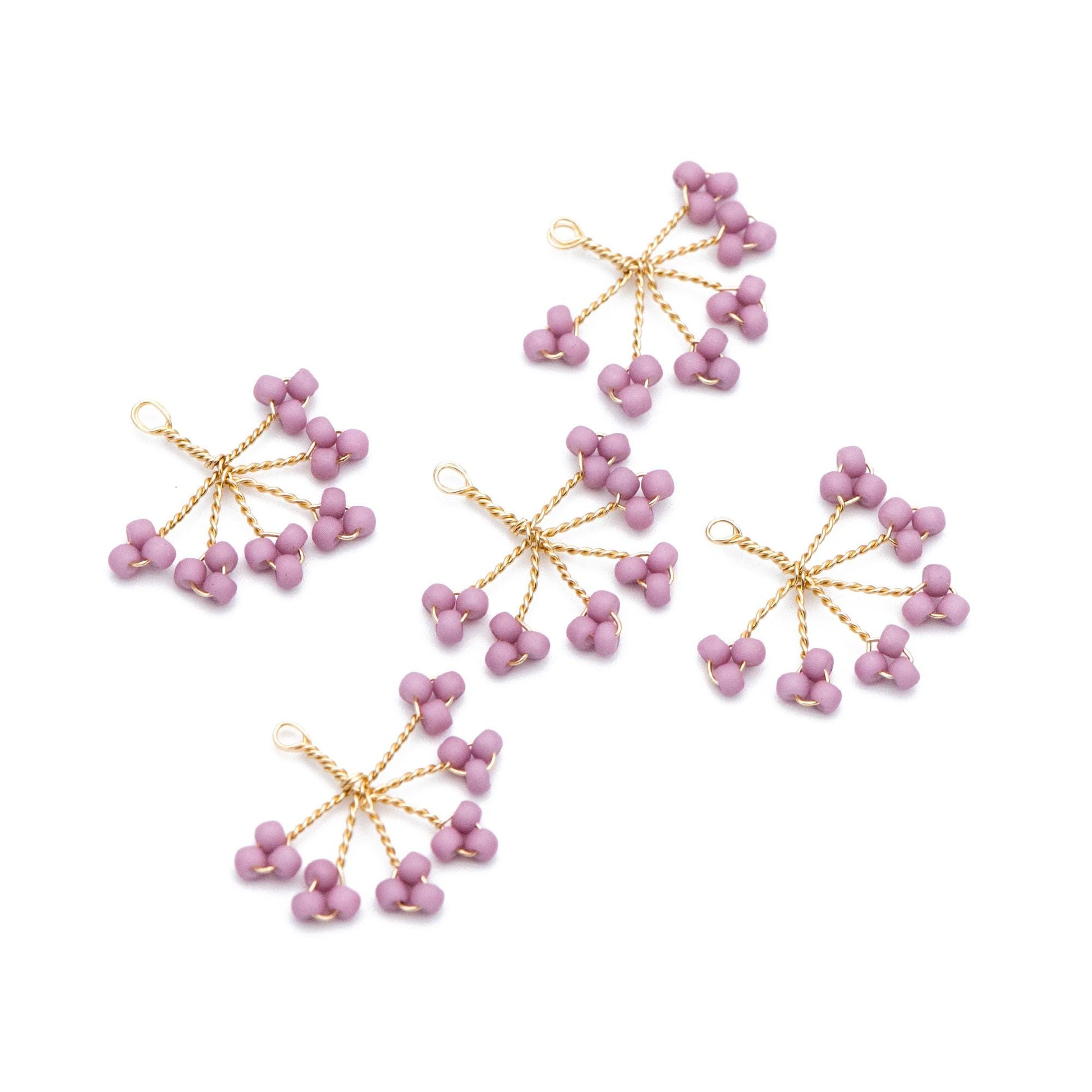 10pcs Handmade Beaded Flower Charms, Wired Branch Tassel Pendants 17x19mm, Glass Seed Beads (FB-055)