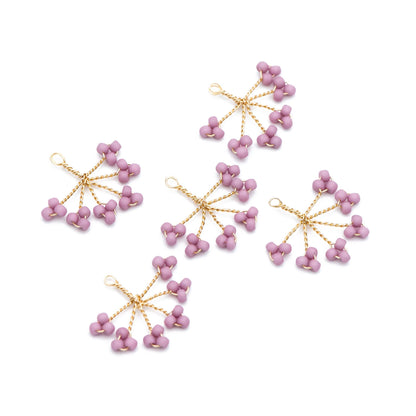 10pcs Handmade Beaded Flower Charms, Wired Branch Tassel Pendants 17x19mm, Glass Seed Beads (FB-055)