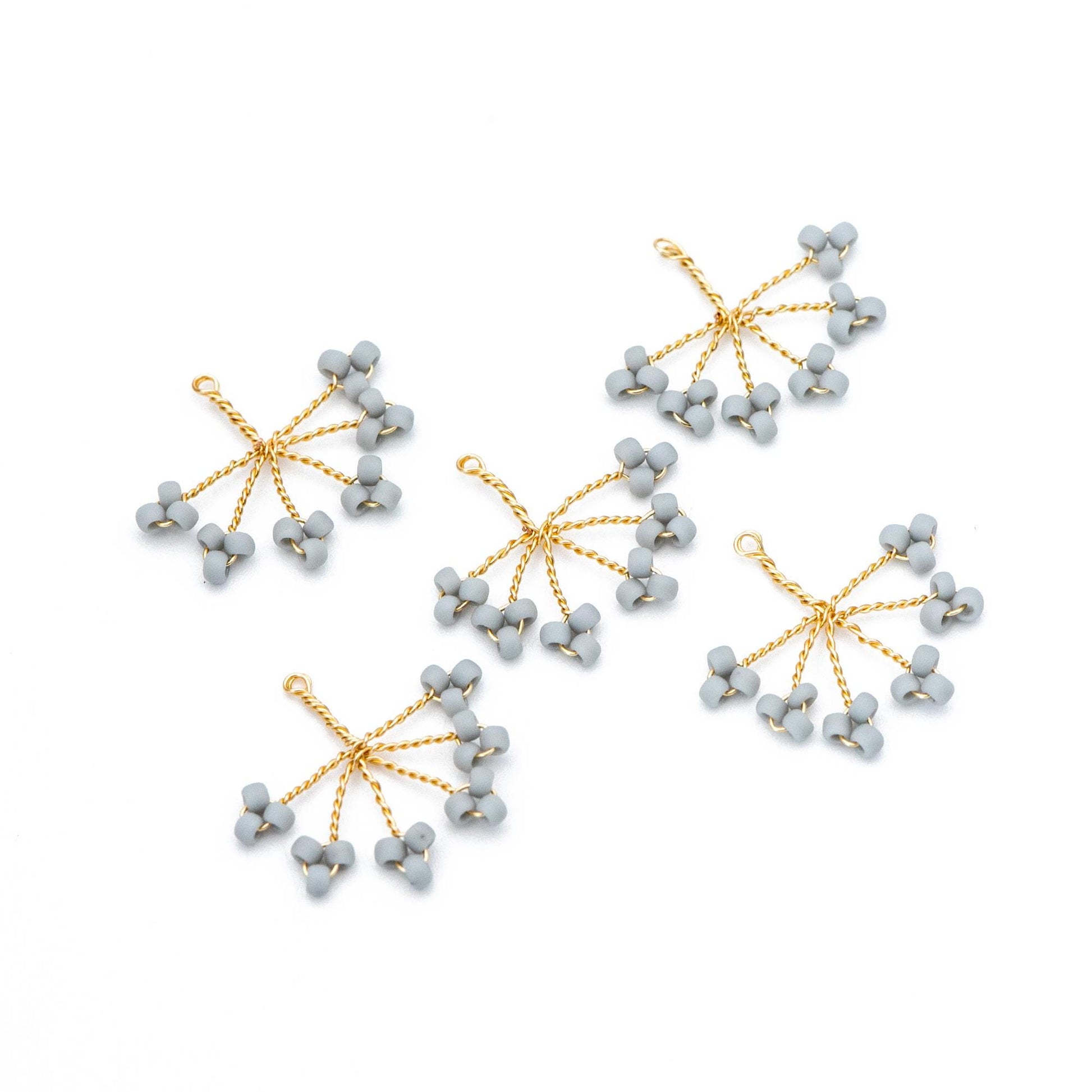 10pcs Handmade Beaded Flower Charms, Wired Branch Tassel Pendants 17x19mm, Glass Seed Beads (FB-055)