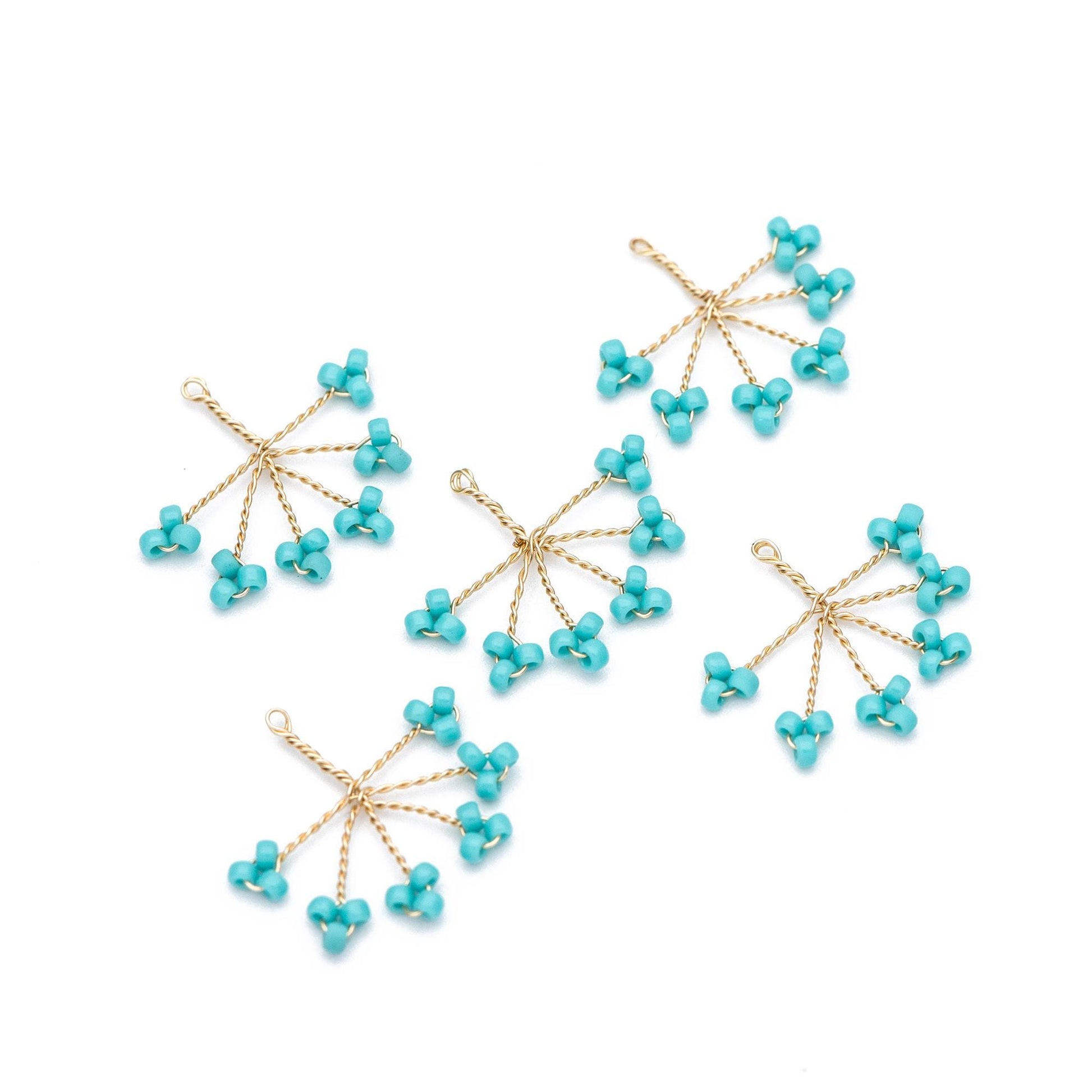 10pcs Handmade Beaded Flower Charms, Wired Branch Tassel Pendants 17x19mm, Glass Seed Beads (FB-055)