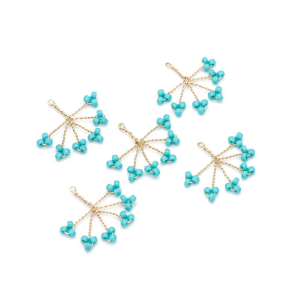 10pcs Handmade Beaded Flower Charms, Wired Branch Tassel Pendants 17x19mm, Glass Seed Beads (FB-055)