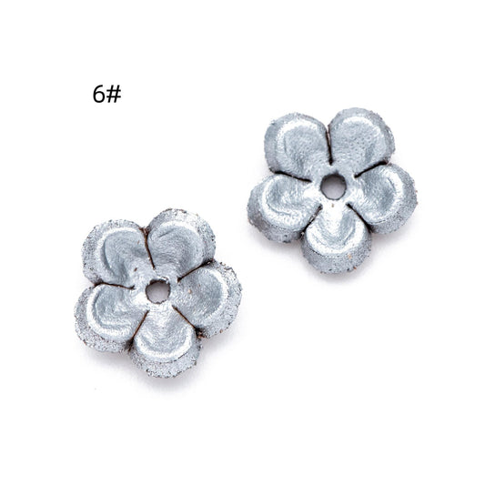 10pcs Genuine Leather Flower 12mm, Floral Leather Charm Beads, (FB-060-7)