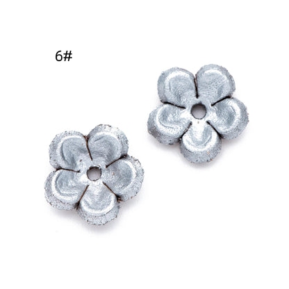 10pcs Genuine Leather Flower 12mm, Floral Leather Charm Beads, (FB-060-7)