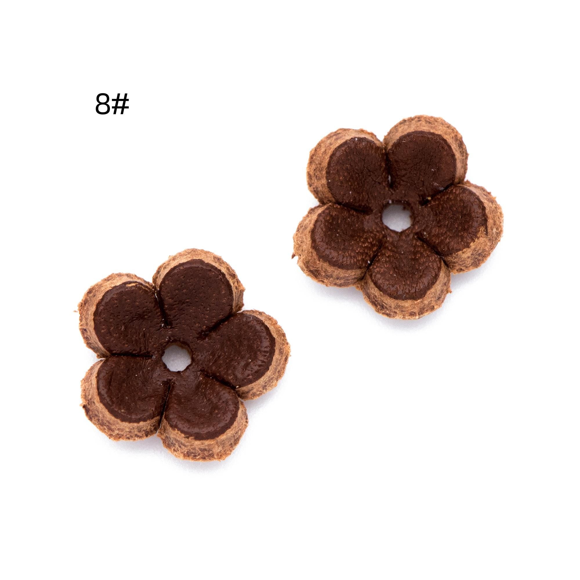 10pcs Genuine Leather Flower 12mm, Floral Leather Charm Beads, (FB-060-7)