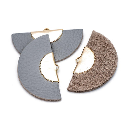 4pcs Fan Tassel Pendants 45x25mm, Genuine Leather Tassel Charms, (FB-069)