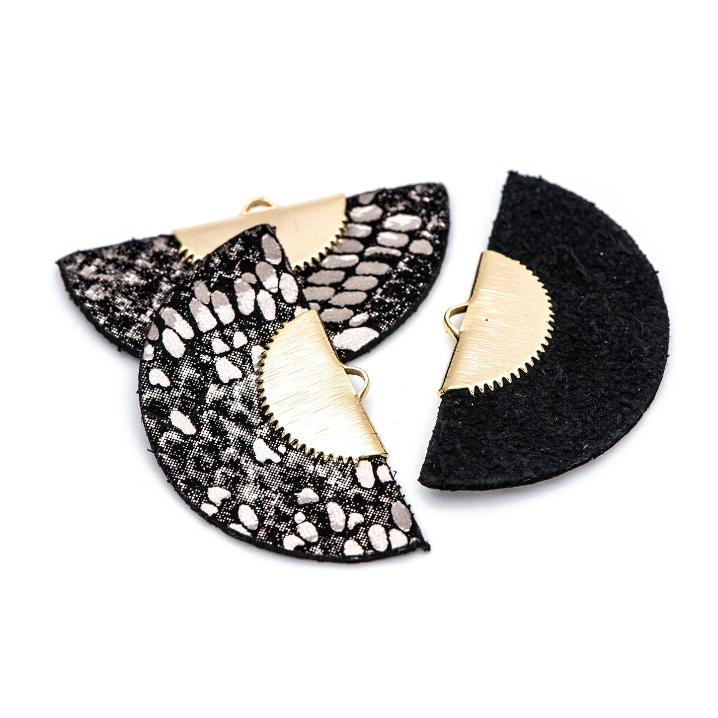 4pcs Fan Tassel Pendants 45x25mm, Genuine Leather Tassel Charms, (FB-069)