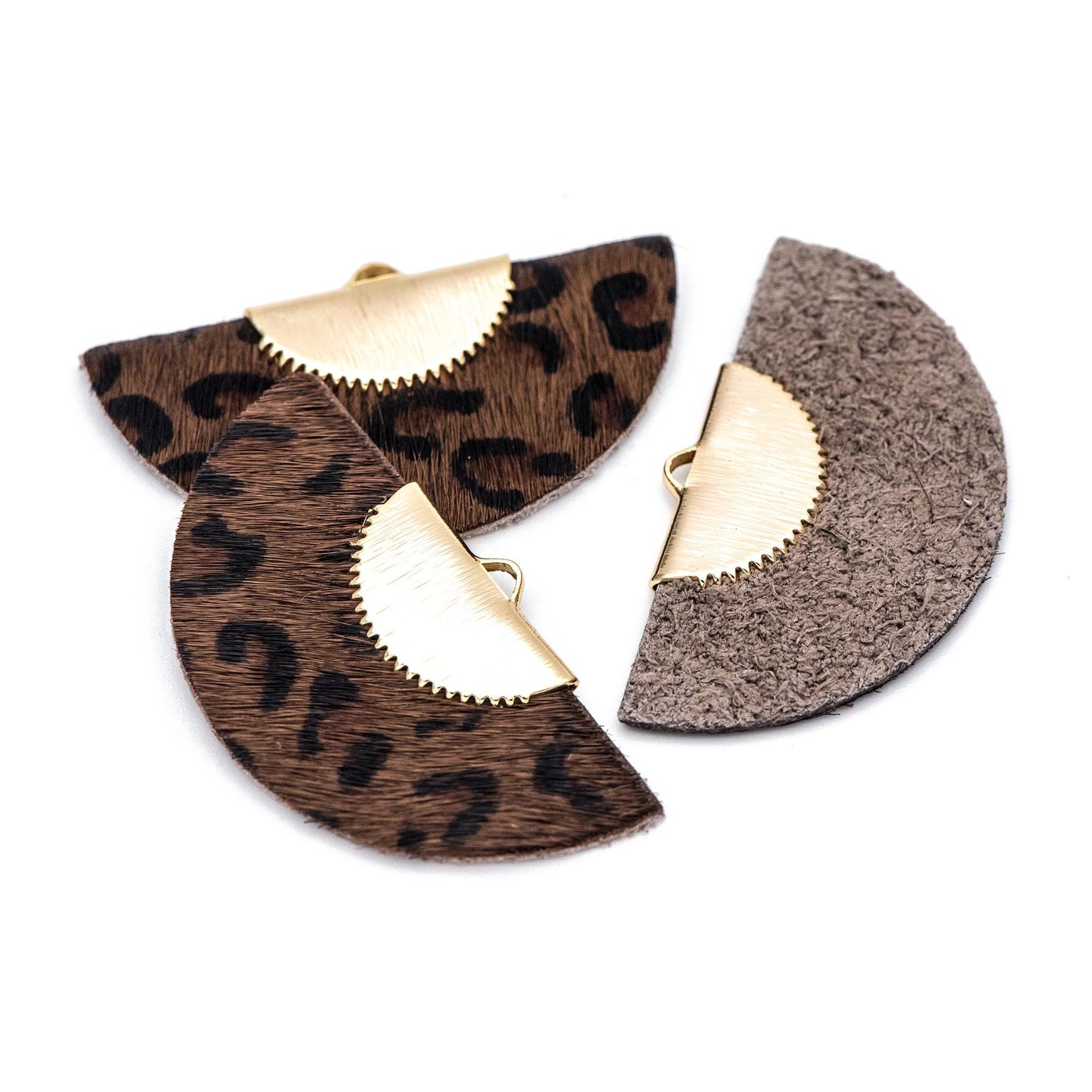 4pcs Fan Tassel Pendants 45x25mm, Genuine Leather Tassel Charms, (FB-069)