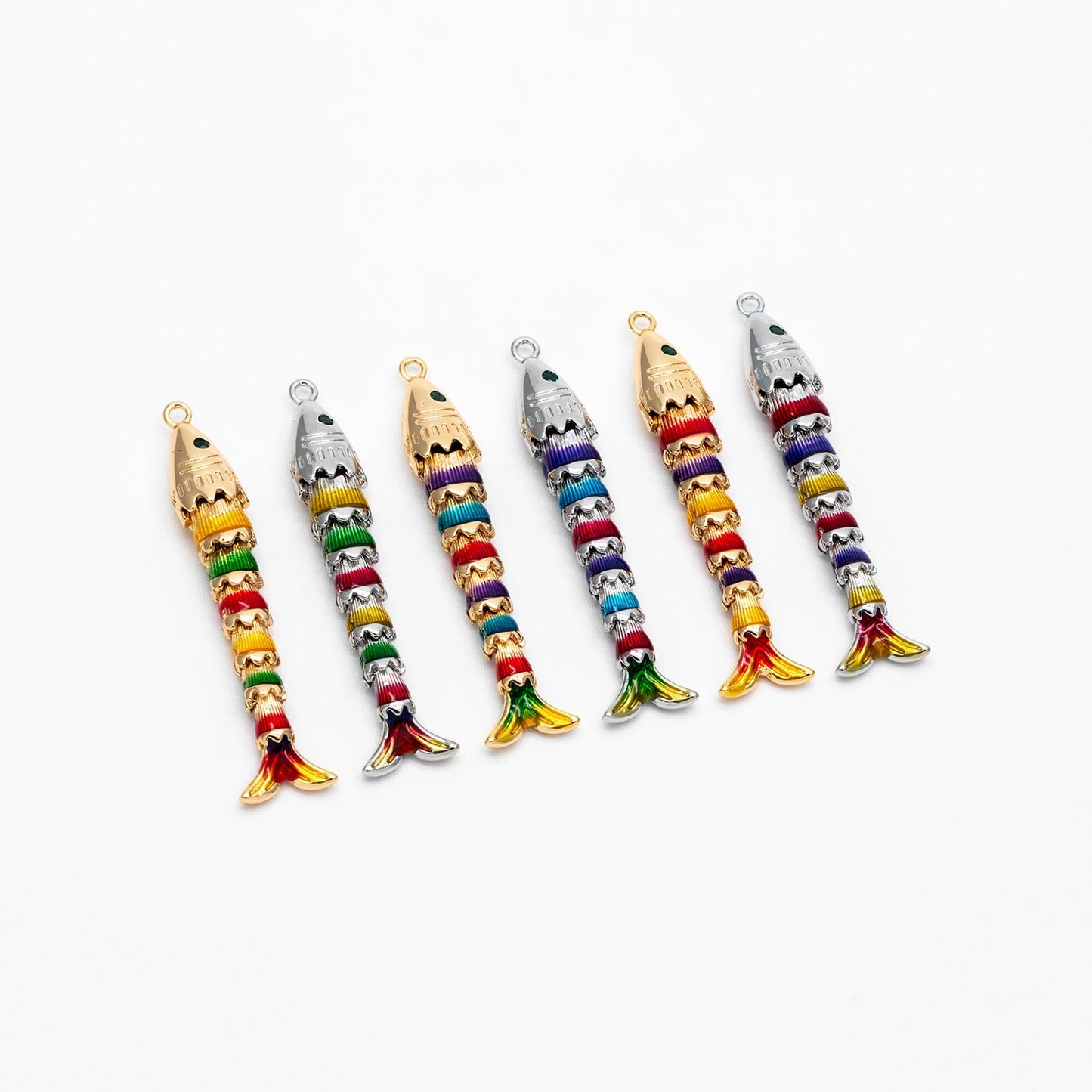 4pcs Gold/ Silver 3D Enamel Fish Charms, Gold/ Rhodium Plated Brass, Fish Pendants (GB-4666)