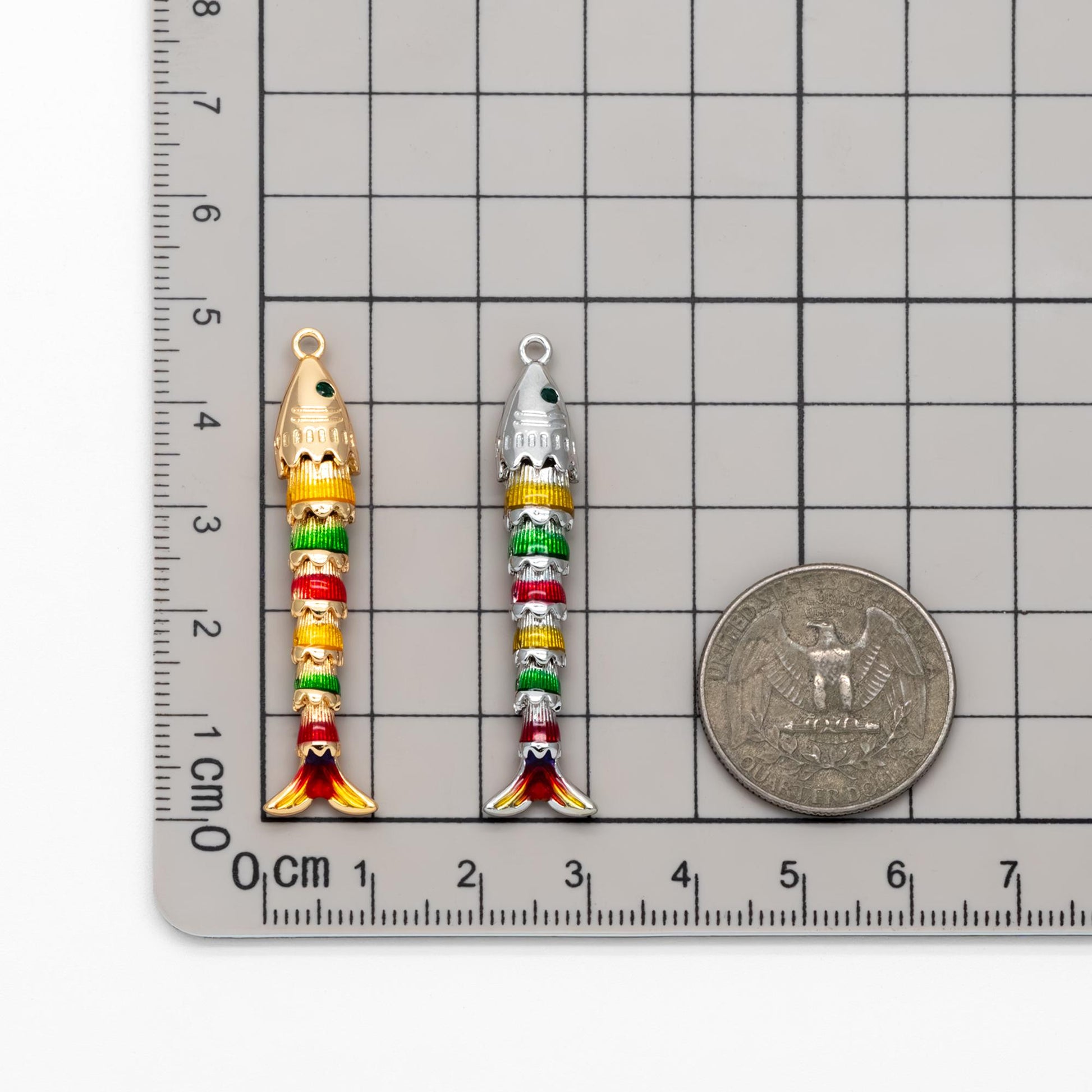 4pcs Gold/ Silver 3D Enamel Fish Charms, Gold/ Rhodium Plated Brass, Fish Pendants (GB-4666)