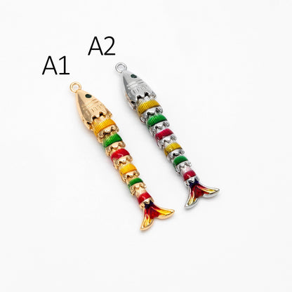 4pcs Gold/ Silver 3D Enamel Fish Charms, Gold/ Rhodium Plated Brass, Fish Pendants (GB-4666)