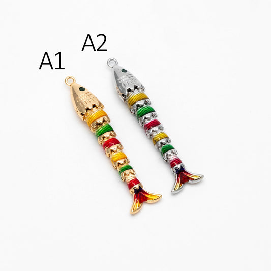 4pcs Gold/ Silver 3D Enamel Fish Charms, Gold/ Rhodium Plated Brass, Fish Pendants (GB-4666)