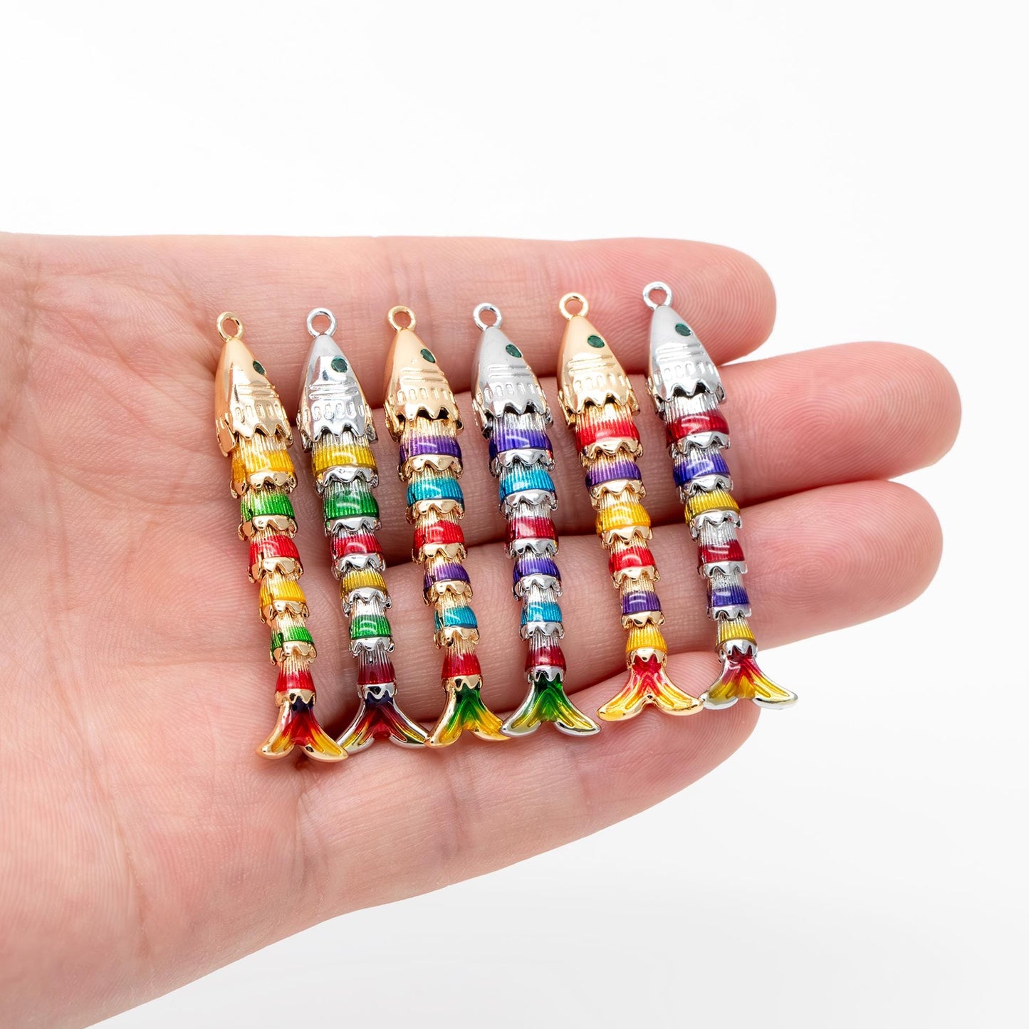 4pcs Gold/ Silver 3D Enamel Fish Charms, Gold/ Rhodium Plated Brass, Fish Pendants (GB-4666)