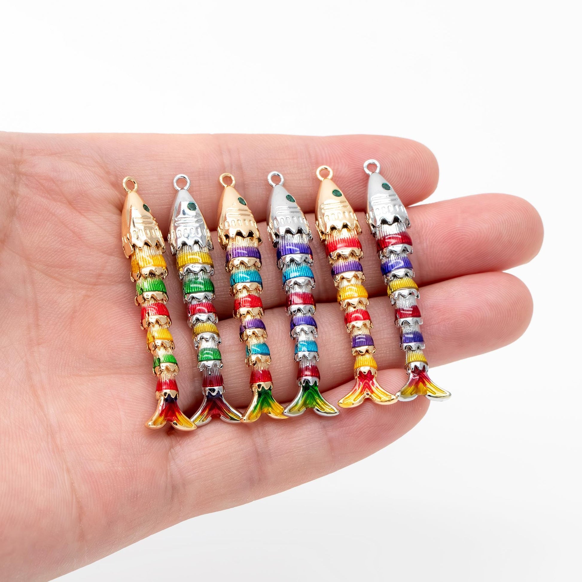 4pcs Gold/ Silver 3D Enamel Fish Charms, Gold/ Rhodium Plated Brass, Fish Pendants (GB-4666)