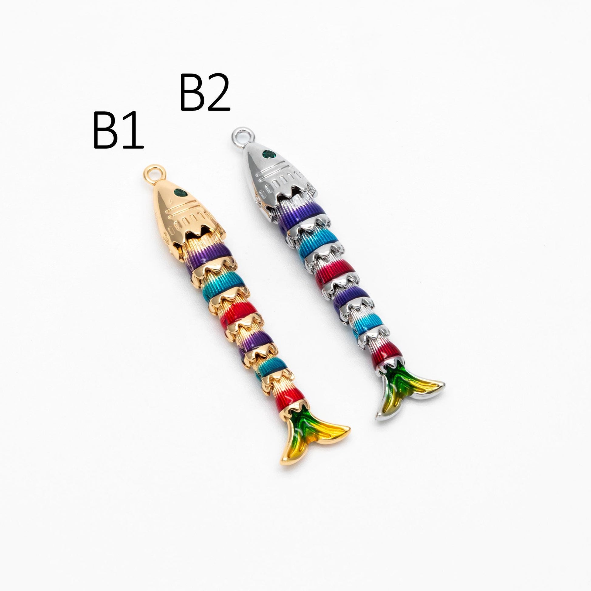 4pcs Gold/ Silver 3D Enamel Fish Charms, Gold/ Rhodium Plated Brass, Fish Pendants (GB-4666)