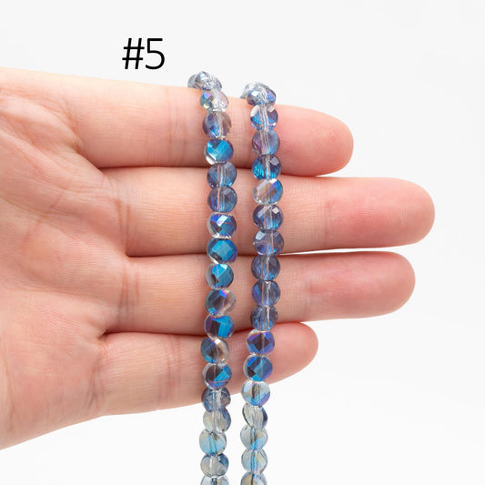 95pcs Faceted Coin Glass Beads, Crystal Round Button Beads 6mm, (TS-98)