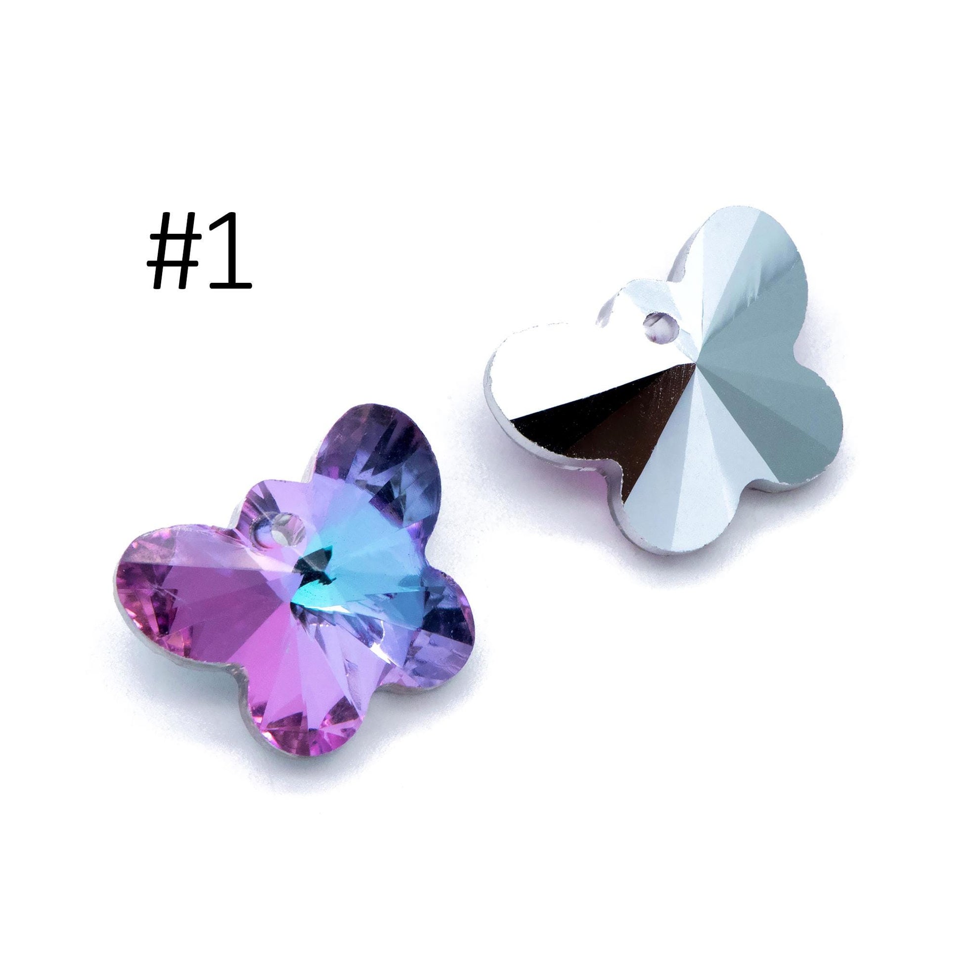 20pcs Crystal Faceted Butterfly Beads 18mm, Glass Butterfly Charm Pendants, (TS-105)