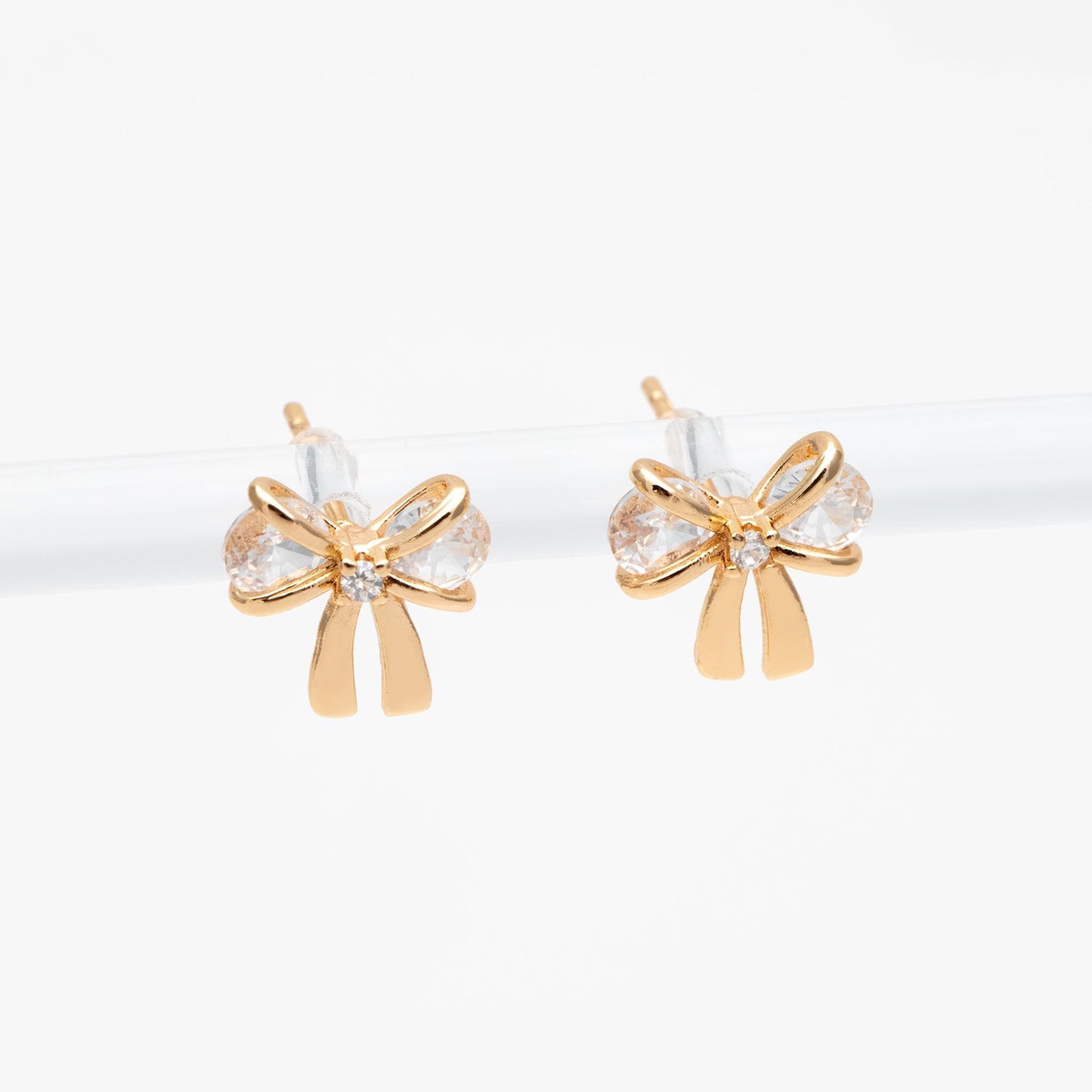 10pcs CZ Pave Gold/ Silver Bowknot Earrings, 18K Real Gold/ Rhodium plated Brass, Bow Knot Stud Earring (GB-139-F)