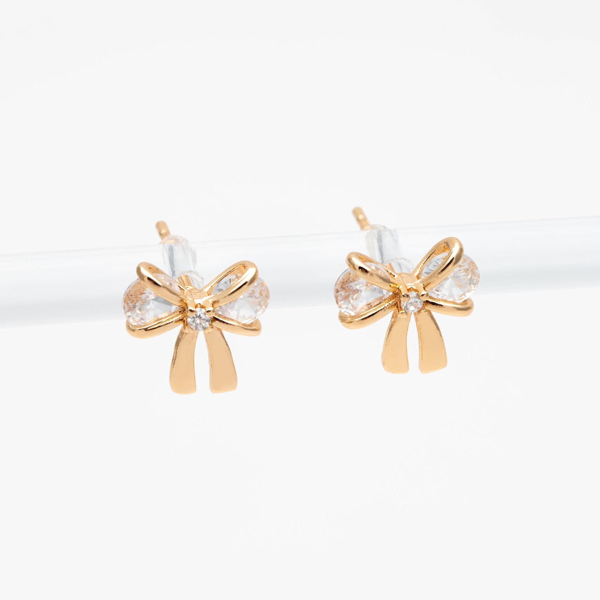 10pcs CZ Pave Gold/ Silver Bowknot Earrings, 18K Real Gold/ Rhodium plated Brass, Bow Knot Stud Earring (GB-139-F)