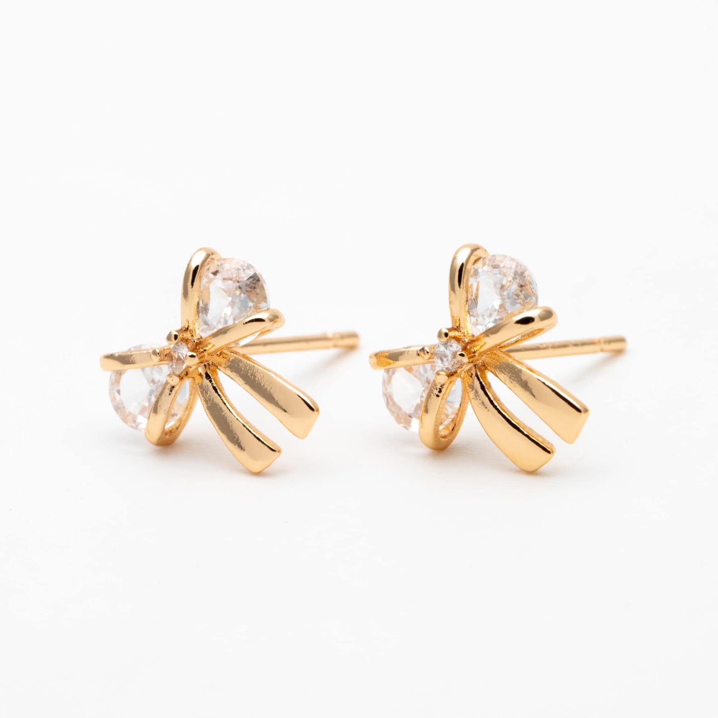 10pcs CZ Pave Gold/ Silver Bowknot Earrings, 18K Real Gold/ Rhodium plated Brass, Bow Knot Stud Earring (GB-139-F)