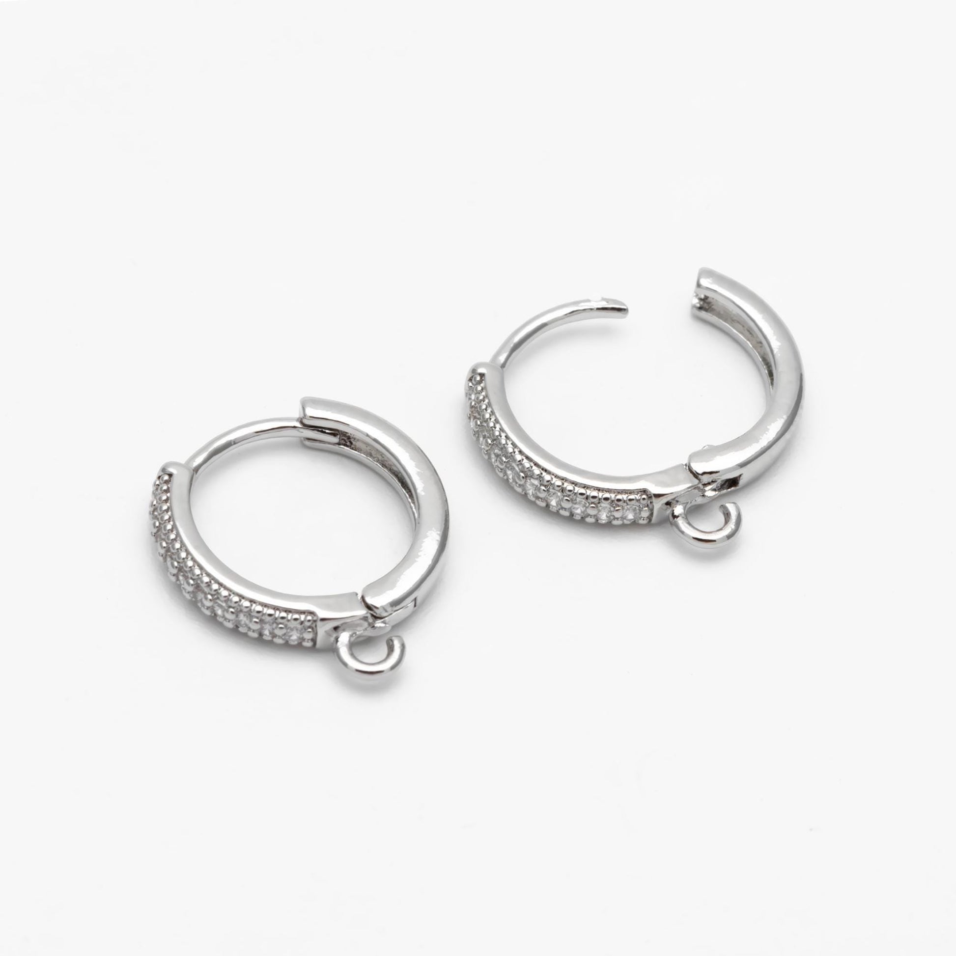 4pcs CZ Pave Hoop Earrings, Round Leverback Ear Hooks, 18K Gold/ Rhodium plated Brass, Earring Component Findings (GB-3217)