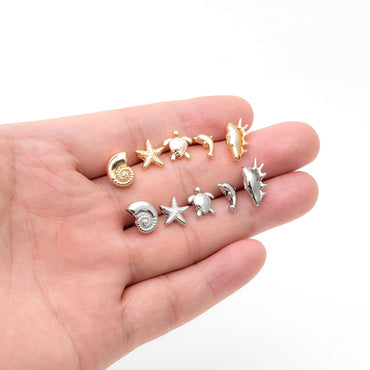 10pcs Gold/ Silver Tone Ocean Beads, 18K Gold/ Rhodium plated Brass, Beach Spacer Beads (GB-4470)