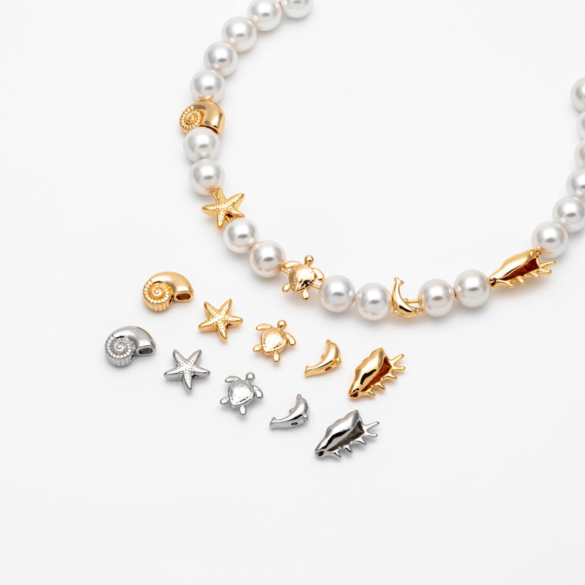 10pcs Gold/ Silver Tone Ocean Beads, 18K Gold/ Rhodium plated Brass, Beach Spacer Beads (GB-4470)