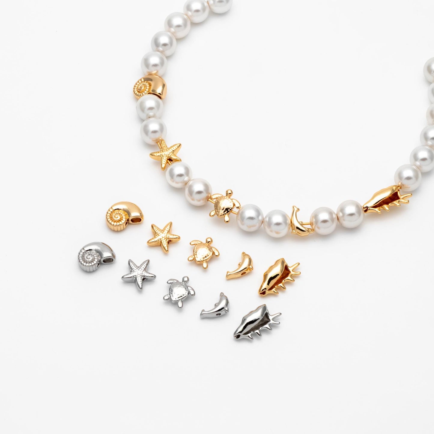 10pcs Gold/ Silver Tone Ocean Beads, 18K Gold/ Rhodium plated Brass, Beach Spacer Beads (GB-4470)