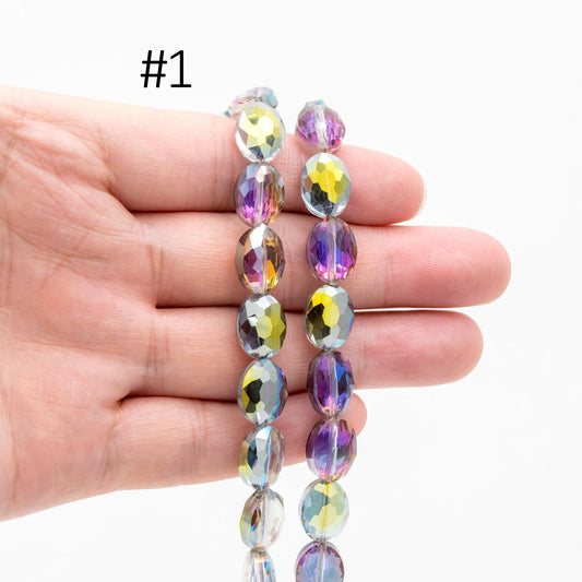 Frosted Oval Crystal Glass Faceted beads 12mm Clear (TS-01)/ 68pcs