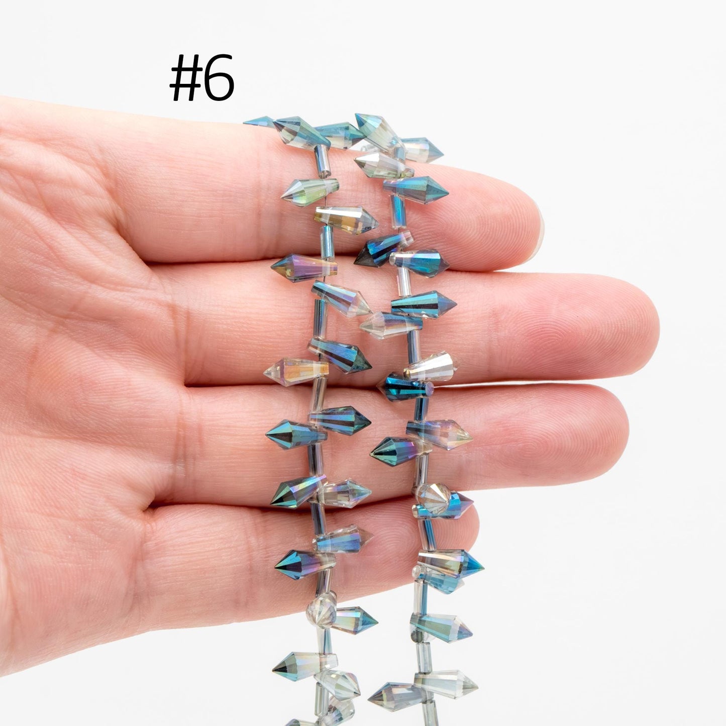 100 beads- Faceted Crystal Briolettes 8x4mm, Top Drilled Glass Teardrop, Bicone Long Drop Beads, (#TS-72)