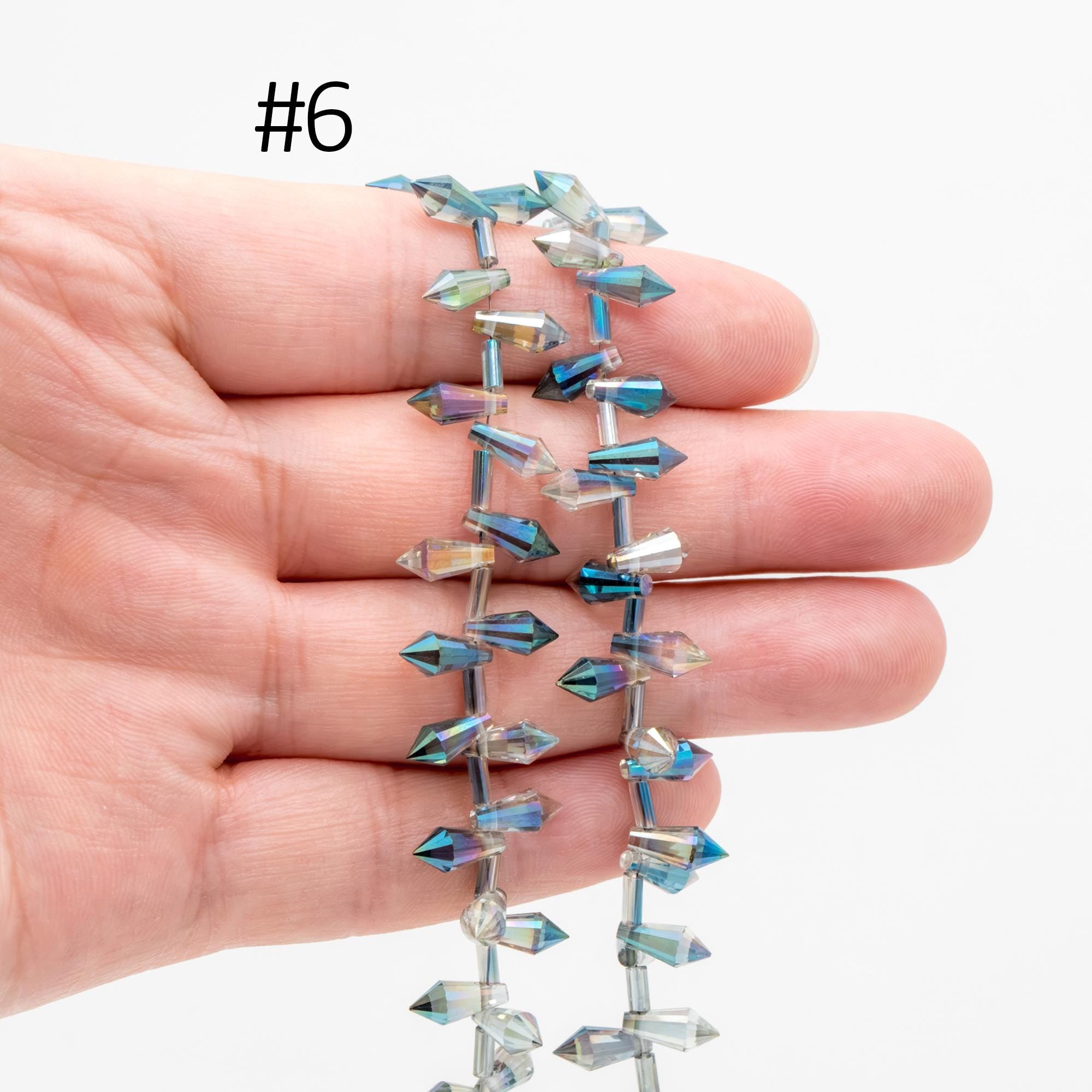 100 beads- Faceted Crystal Briolettes 8x4mm, Top Drilled Glass Teardrop, Bicone Long Drop Beads, (#TS-72)