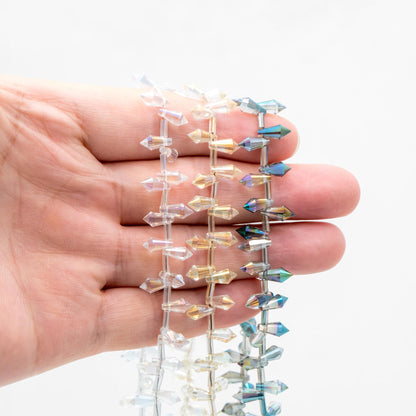 100 beads- Faceted Crystal Briolettes 8x4mm, Top Drilled Glass Teardrop, Bicone Long Drop Beads, (#TS-72)