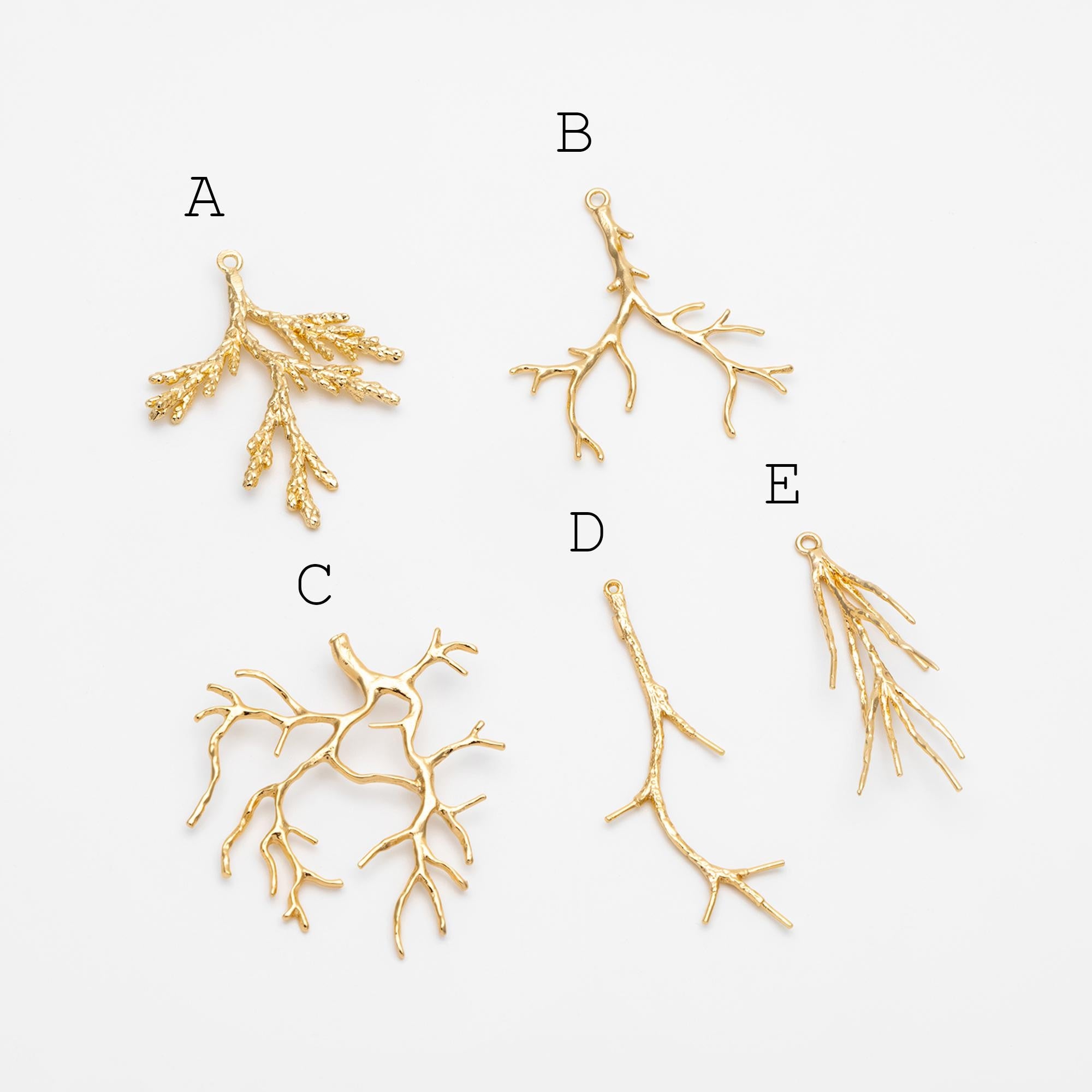 4pcs Gold Branch Charms , Real Gold Plated Brass, Christmas Pendants, Jewelry Making, Diy Material, Jewelry Supplies (GB-2672)