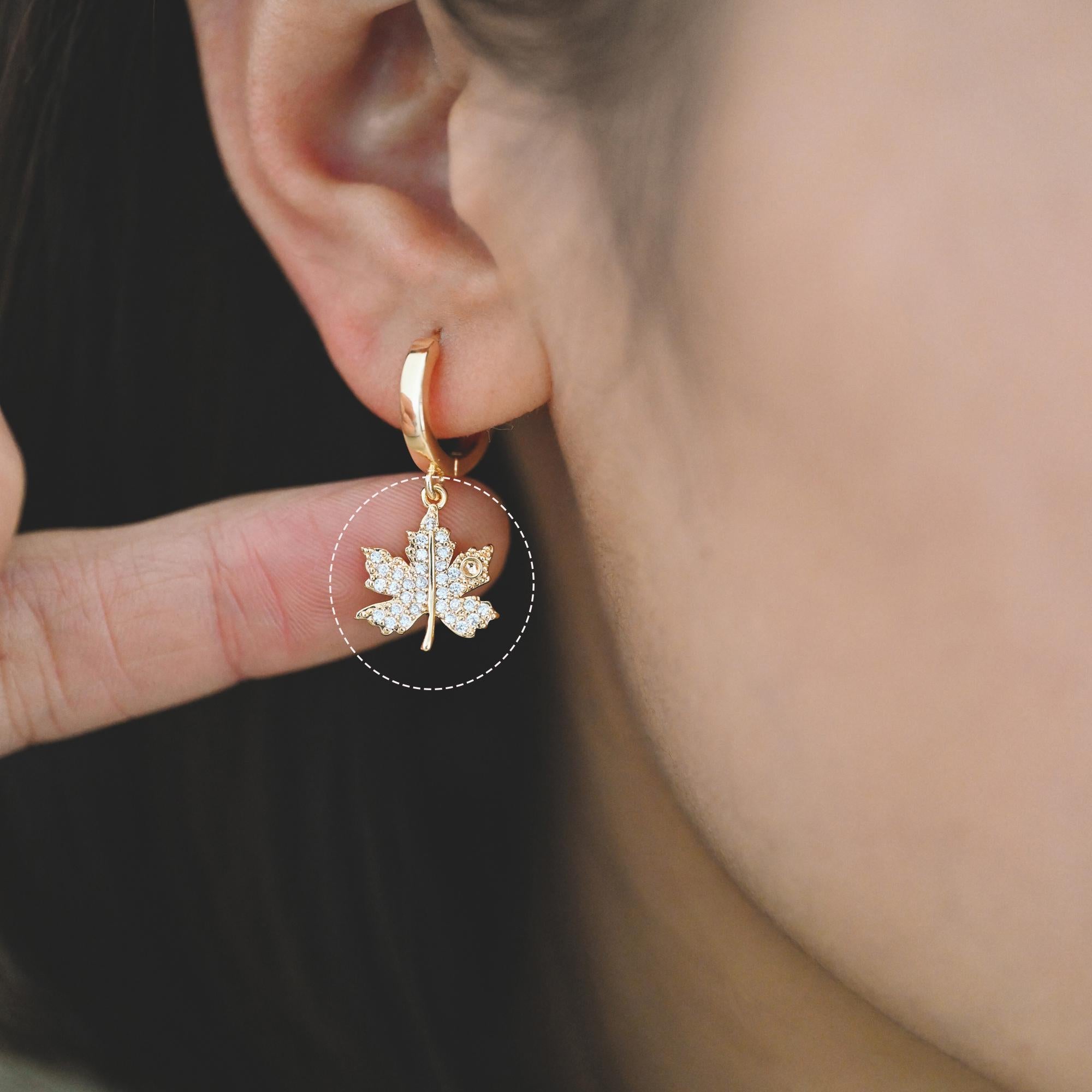 4pcs CZ Pave Gold Leaf Charms, Real Gold Plated Brass, Dainty Leaf Pendants (GB-1312)