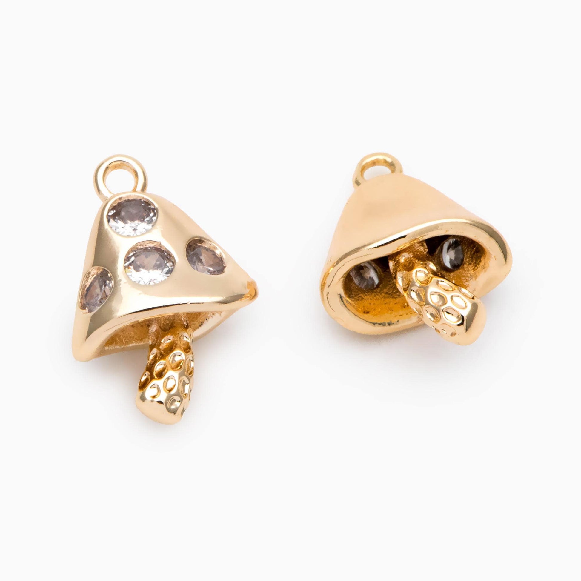 4pcs Gold CZ Pave Mushroom Charm 18x12mm, Real Gold plated Brass Mushroom Pendants (GB-2990)