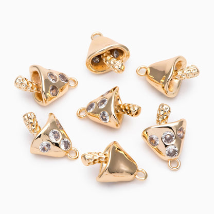 4pcs Gold CZ Pave Mushroom Charm 18x12mm, Real Gold plated Brass Mushroom Pendants (GB-2990)