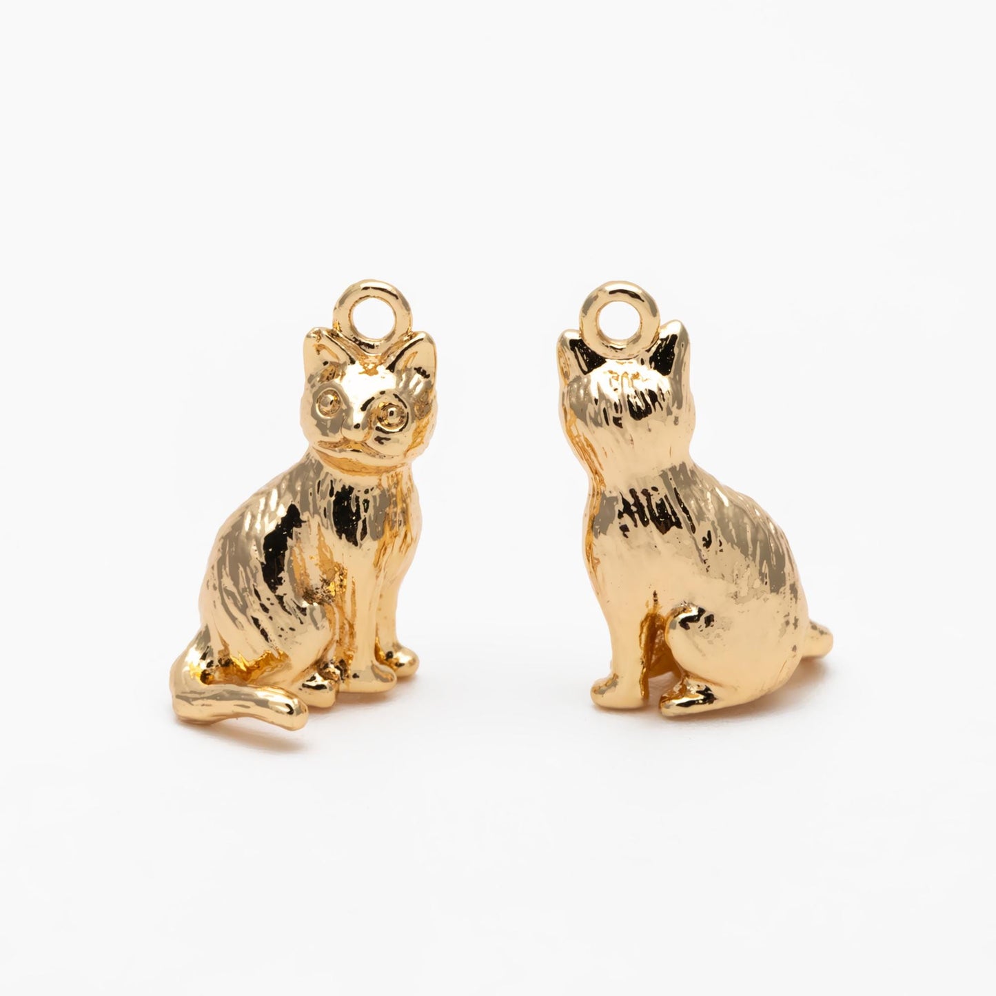 10pcs Shiny Gold/ Silver 3D Cat Charm, 15x8.5mm, Cat Pendant(GB-1685)