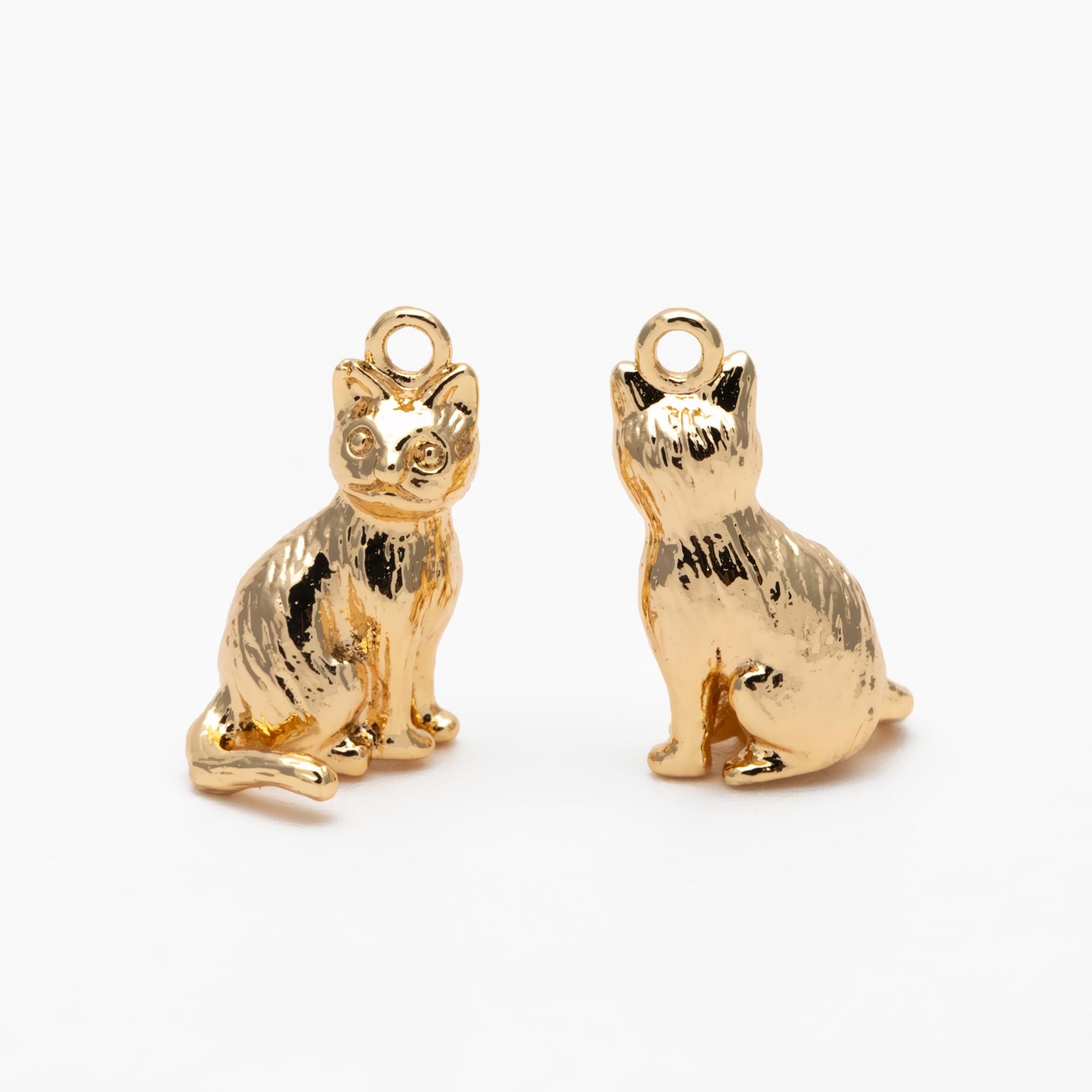 10pcs Shiny Gold/ Silver 3D Cat Charm, 15x8.5mm, Cat Pendant(GB-1685)