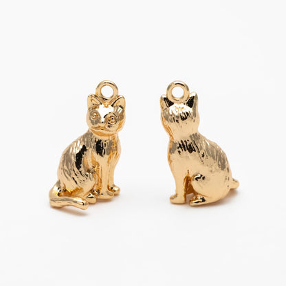 10pcs Shiny Gold/ Silver 3D Cat Charm, 15x8.5mm, Cat Pendant(GB-1685)