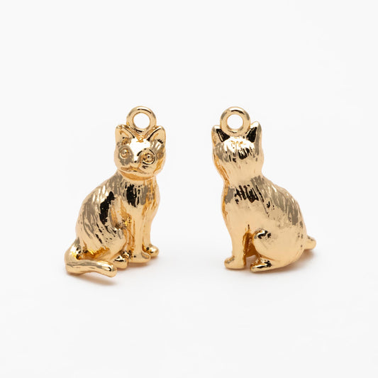 10pcs Shiny Gold/ Silver 3D Cat Charm, 15x8.5mm, Cat Pendant(GB-1685)