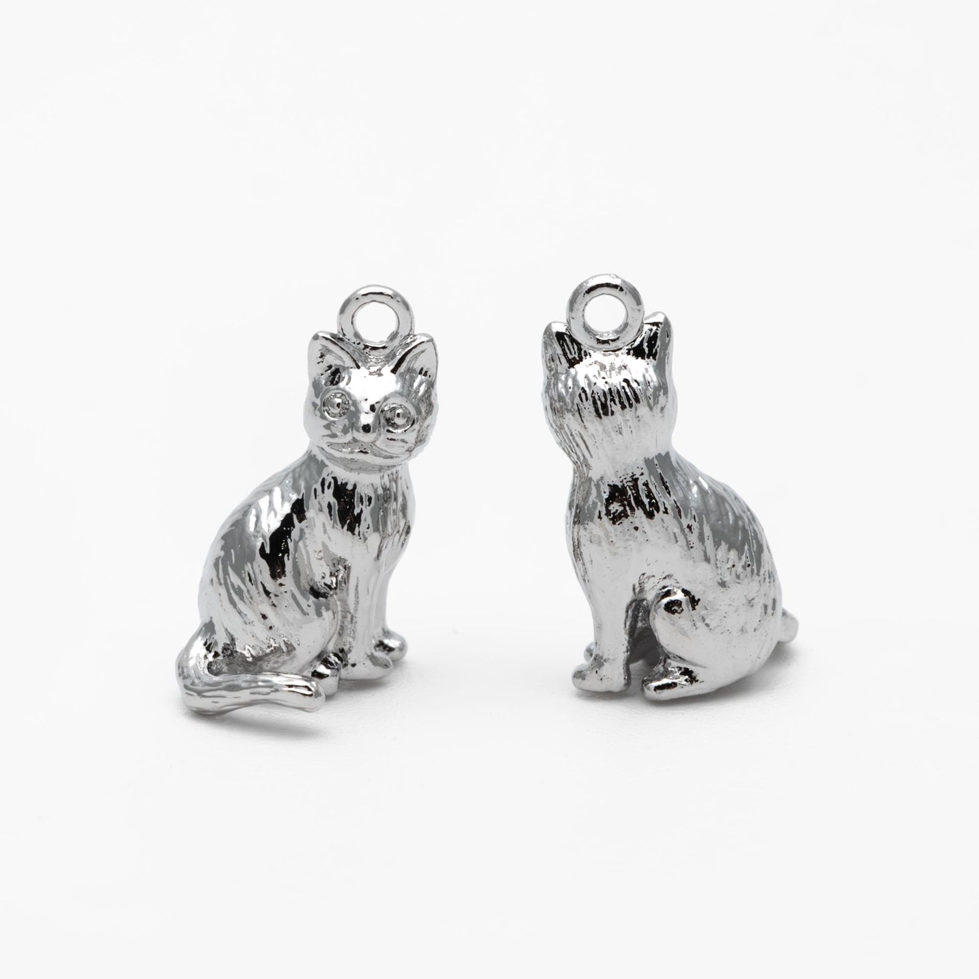 10pcs Shiny Gold/ Silver 3D Cat Charm, 15x8.5mm, Cat Pendant(GB-1685)