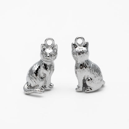 10pcs Shiny Gold/ Silver 3D Cat Charm, 15x8.5mm, Cat Pendant(GB-1685)