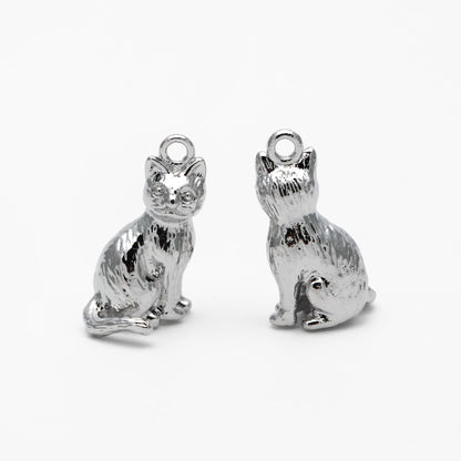 10pcs Shiny Gold/ Silver 3D Cat Charm, 15x8.5mm, Cat Pendant(GB-1685)