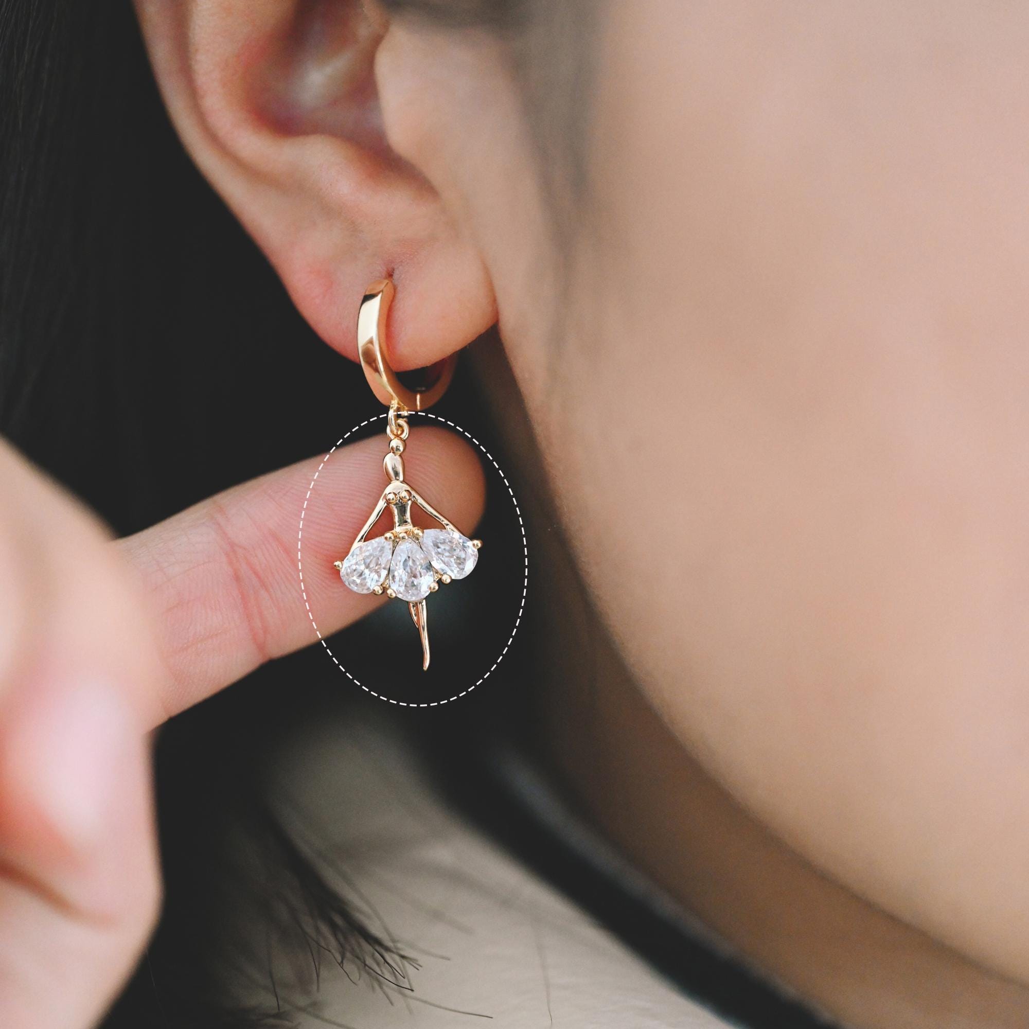 4pcs CZ Pave Gold Ballerina Charms, 18K Gold plated Brass, Ballet Leap Dancer Charm, girl charm (GB-1189)