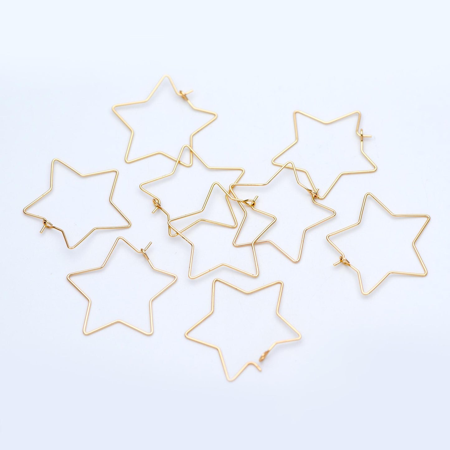 10pcs Gold/ Silver tone Star Earring Hoops 34mm, Gold/ Rhodium plated Brass, Geometric Ear Wire, Threader Earring Components (GB-700)