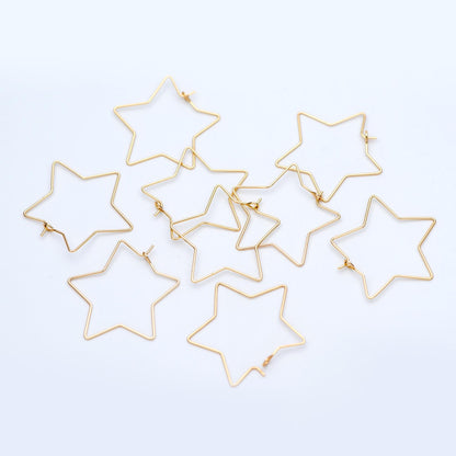 10pcs Gold/ Silver tone Star Earring Hoops 34mm, Gold/ Rhodium plated Brass, Geometric Ear Wire, Threader Earring Components (GB-700)