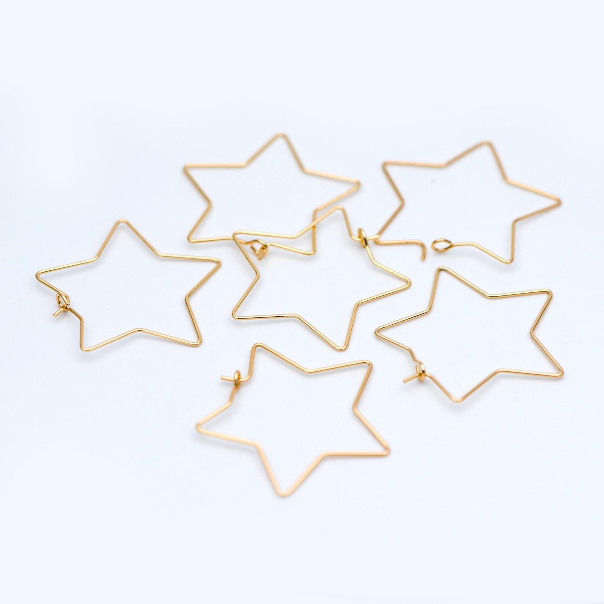 10pcs Gold/ Silver tone Star Earring Hoops 34mm, Gold/ Rhodium plated Brass, Geometric Ear Wire, Threader Earring Components (GB-700)